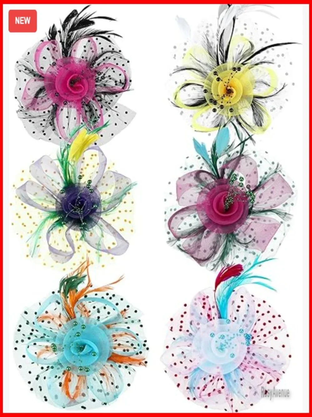 6-Piece Fascinator Hat Set with Feathers and Mesh for Weddings and Parties